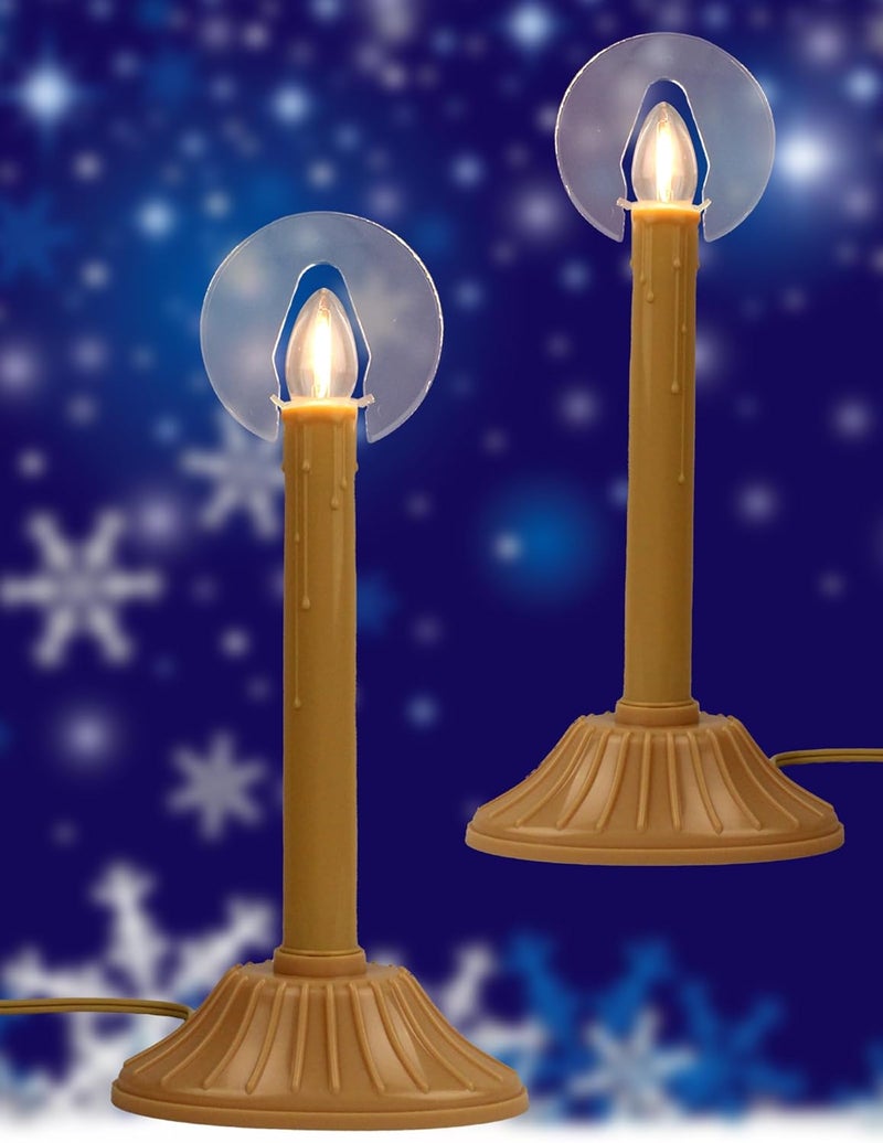 Adirxon Electric Taper Window Candle Lamps (Set of 2), Plug-in LED Candle Lights with Classic Candlestick Base & Spare Bulbs, Warm White Glow for Christmas & Holiday Window Decor - Image 1